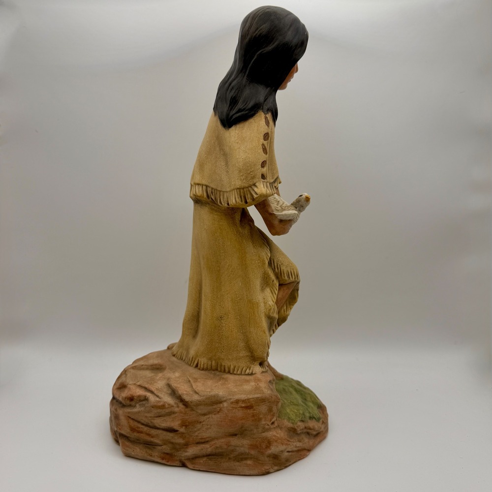 Native Woman Holding Dove Ceramic Figurine Signed Southwest Boho Rustic Decor - Picture 2 of 7